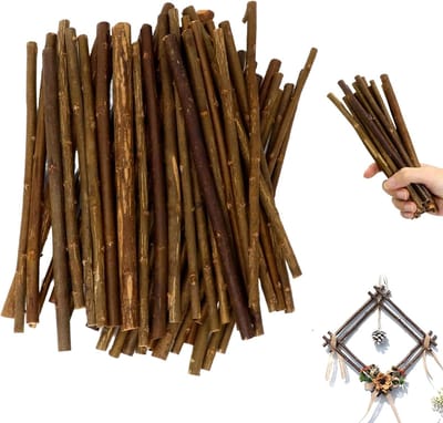 Houten knutselstokjes natuurlijk 20 stuks – wilgentakken Ø 0,5-0,8 cm – decoratie takken voor DIY knutselen, kerst, schoolprojecten, miniatuurmodelbouw