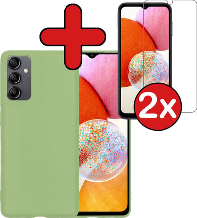 Hoesje - Met 2x Screenprotector - Geschikt voor Samsung Galaxy A14 - Sterk & Shockproof - Telefoon Hoes - Back Cover - Siliconen Case - Telefoonhoes - Groen