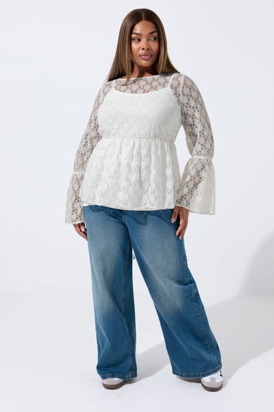 Limited Collection Cream Kanten Flare Mouw Peplum Top Size 42