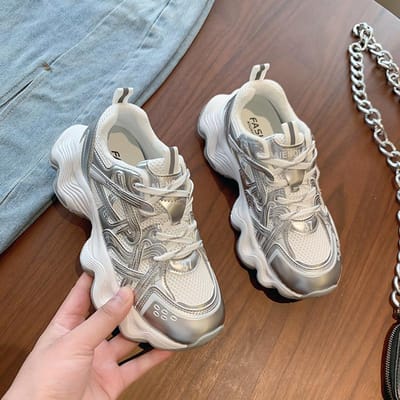 Zomer Mesh Ademende Dunne Papa Schoenen Dames Schoenen Nieuwe Dikke Zool Verhogende Leer Casual Sportschoenen Dames 40