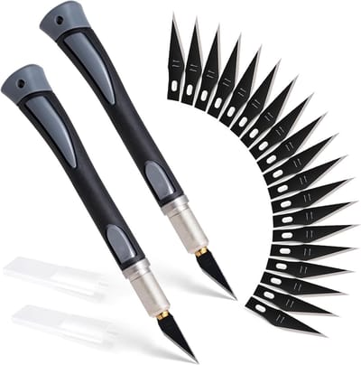 Set van 2 Professionele Scalpelmessen met 20 Vervangbladen en Beschermkap voor Precisiewerk, Knutselen en Hobbymaterialen