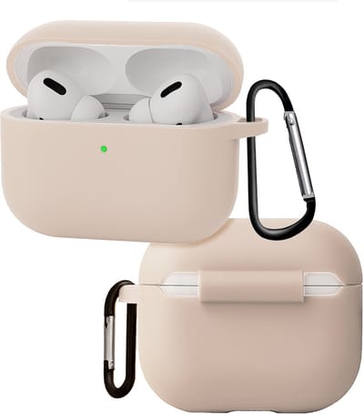 Hoes - Geschikt voor Apple Airpods Pro 3 - Siliconen Hoesje met Clip - Silicone Case Cover - Zand