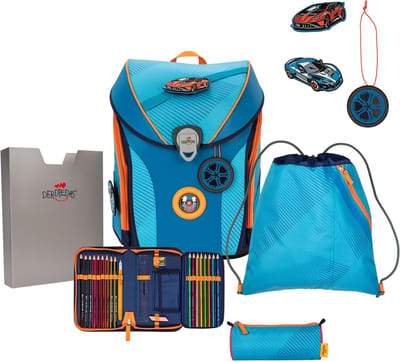 DerDieDas Schooltas ErgoFlex MAX Superflash Schulranzenset 5-delig Supercar Lichtblauw