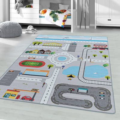 Flycarpets Kindervloerkleed - Speelstraat - Grijs 120x170 cm