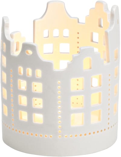 Grijs Windlicht huis van porselein/G. Wurm collectie/ huisjes/decoratie/sfeer/alleen nog in grijs