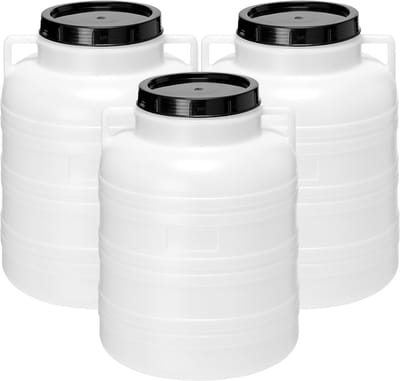 Garronda 3x40L Kunststof Trommel Met Deksel - Regenton - Vat - HDPE - Voedselvat - Tuin Hobbock – Wit - GD-STE-Barrel-B40L-2B