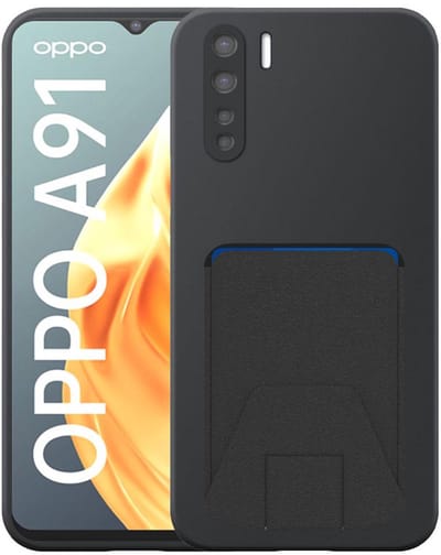Geschikt voor Oppo A91 / Reno 3 4G Telefoonhoesje met Verstelbare Leren Pasjeshouder - Flexible Back Cover Case Siliconen TPU with Adjustable Leather Cardslot - Zwart - Smartphonica geschikt voor Oppo A91;Oppo Reno3