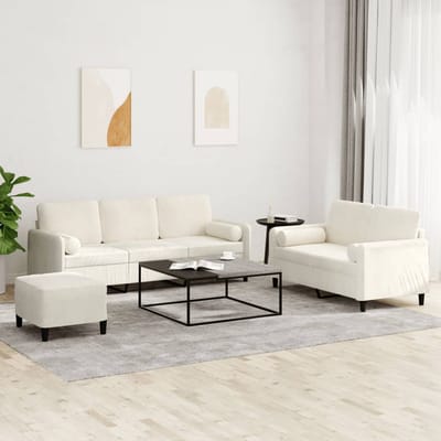vidaXL - 3-delige - Loungeset - met - kussens - fluweel - crèmekleurig