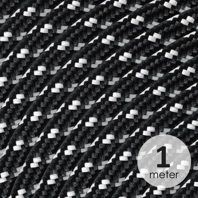Home Sweet Home - Strijkijzersnoer Zwart Wit mix - stof - bestel per meter - elektriciteitssnoer 3 aderig - textielkabel 3x0.75m² - VDE gekeurd
