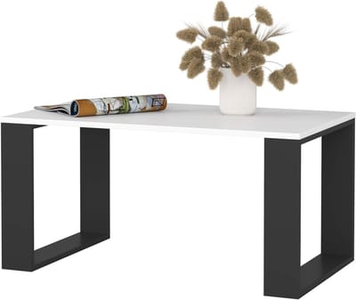 Houten salontafel - Bijzettafel plank - Woonkamer opruimen - Luchtige open constructie - 92x45x53 cm - Wit zwart