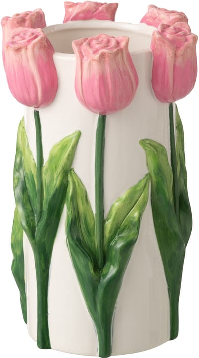J-Line bloempot Tulp - keramiek - wit/roze - medium