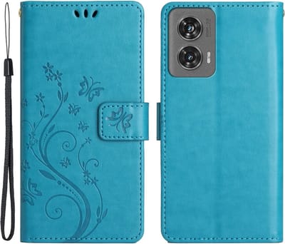 Coverup Hoesje - Geschikt voor Motorola Edge 50 Fusion Hoesje - Coverup Bloemen & Vlinders Book Case - Blauw