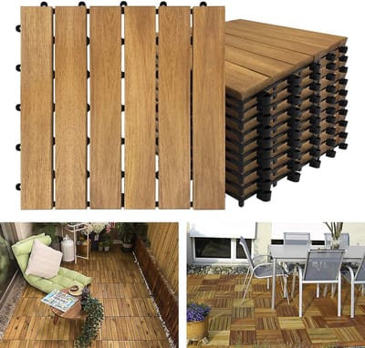 NAIZY Houten tegels terrastegels 30 x 30 cm houtlook balkontegels met drainage en kliktegels vloerbedekking weerbestendig voor tuin terras balkon (model A, grootte: 11 stuks | 1m²)