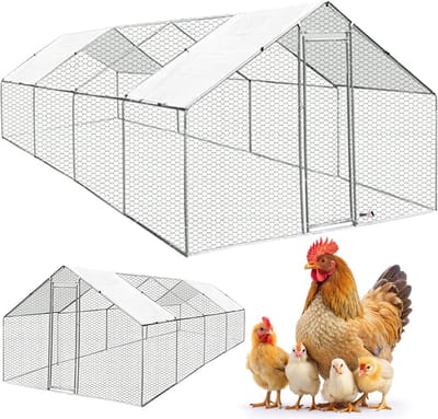MaxxPet Kippenren - 3x8x2m - Kippenhok van Metaal met Zonwering/Dakzeil