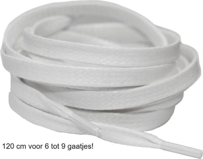 *** 1 Paar Platte Sneaker Veters 120cm - Wit - sneakers met zeven tot negen paar gaatjes - van Heble® ***