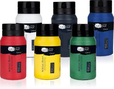 Artina Crylic Acrylverf Set van 6 x 500ml - Acrylverfset - Hoogwaardige Kleurset, Kunstenaars Verf - Veelkleurig