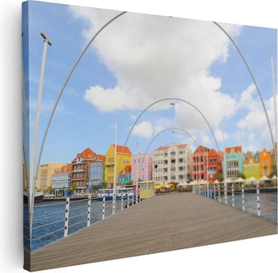 Artaza Canvas Schilderij Willemstad - 40x30 cm - Klein - Wanddecoratie Curacao - Muurdecoratie Pastelkleurige Huizen - Kamer Accessoires Woonkamer