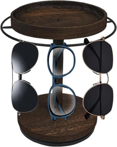 Zonnebrillen Organizer - Glazen Standaard - Accessoires Opbergen - 360 Graden Rotatie - 16 Zonnebrillen - Houtkleur