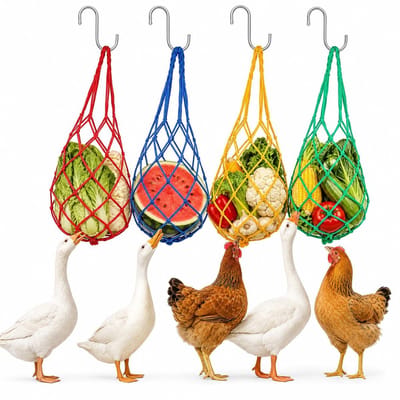 Voedernet Kippen - Snack Dispenser - Bezig Houden - Set van 4 - 4 Stuks - Multicolor