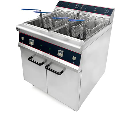 HCB® - Professionele grote Horeca frituurpan dubbel - Friteuse - 2x30 liter - 2x400V - RVS / INOX frietketel - frietpannen - frietpan - 80x80x108 cm (DxBxH) - 20000W - 2131