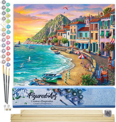 Figured'Art Schilderen op Nummer Volwassenen canvas Strandvakanties - Handwerk acrylverf Kit DIY Compleet - 40x50cm met DIY houten lijst