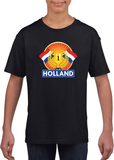 Zwart Nederland kampioen t-shirt kinderen - Holland supporter shirt jongens en meisjes 110/116