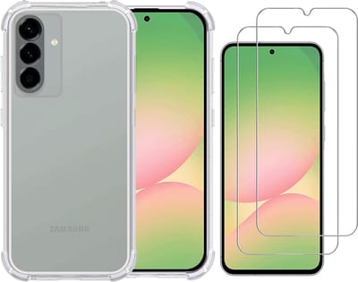Hoesje geschikt voor Samsung A56 transparant Anti Shock silicone hoesje Met gehard glas Screenprotectors – 2 Packs