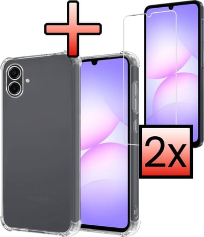 Hoesje - Met Screenprotector - 2 Stuks - Geschikt voor Samsung Galaxy A07 - Sterk & Shockproof - Siliconen Case - Back Cover - Telefoon Hoes - Shock Proof - Transparant