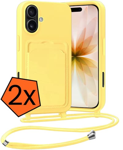 Hoesje Geschikt voor iPhone 17 Hoesje Met Telefoonketting Pasjeshouder Case Koord - Hoesje Geschikt voor iPhone 17 Hoes Met Kaarthouder - Geel - 2 PACK
