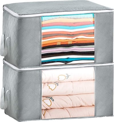 SUNMOOL - Opbergzak Organizer - Opbergtas en Organiser voor Dekbed en Kleding - Opvouwbaar - Grijs - Extra Groot (68x48x28cm) - 2 Stuks