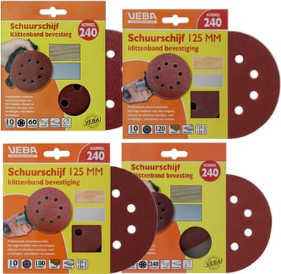 Schuurschijf klittenband set 4-delig - Ø125 mm 4 x korrel P240