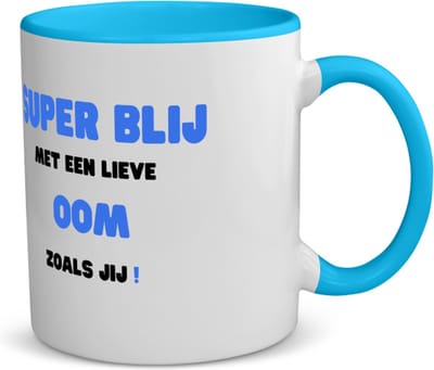 Akyol - super blij met een lieve oom zoals jij koffiemok - theemok - blauw - Oom - de liefste oom - verjaardag - cadeautje voor oom - oom artikelen - kado - geschenk - 350 ML inhoud