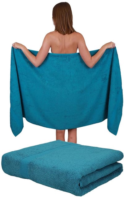 Saunadoeken- set van 2 - 100% katoen - XXL badhanddoek - strandlaken - petrol - 80 x 200 cm