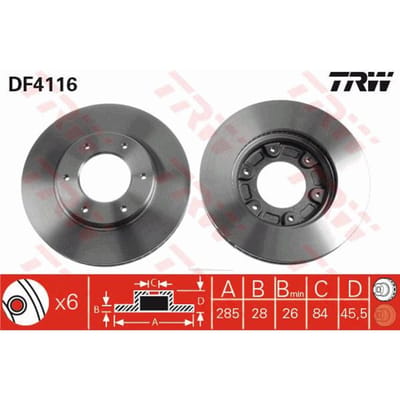 Remschijf TRW DF4116 voorkant, geventileerd, 1 Stuk