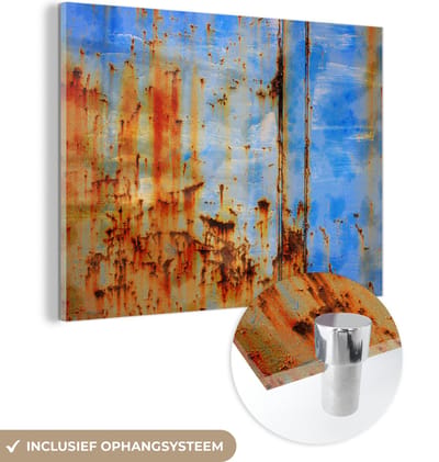 MuchoWow® Glasschilderij 120x90 cm - Schilderij acrylglas - Staal - Roest - Vintage - Foto op glas - Schilderijen