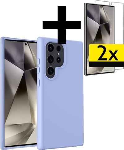 Hoesje - Met 2x Screenprotector - Geschikt voor Samsung Galaxy S24 Ultra - Sterk & Shockproof - Back Cover - Siliconen Case - Telefoon Hoes - Telefoonhoesjes - Lichtblauw