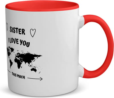Akyol - sister i love you this much koffiemok - theemok - rood - Zus - geweldige zus - liefste zus - verjaardag - cadeau - kado - bedankje - geschenk - 350 ML inhoud