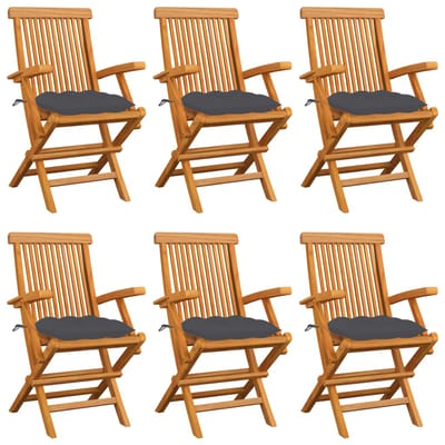 vidaXL - Klapstoelen - met - antracietkleurige - kussens, - 6 - stuks, - massief - teakhout