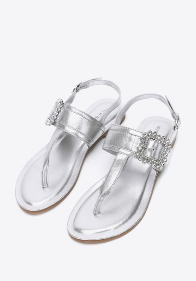 Wittchen Dames leren sandalen met decoratieve gesp zilver natuurleer