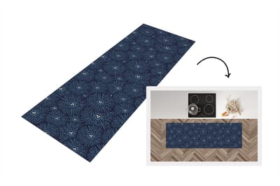 Keukenloper 150x50 cm - Keukenmat vinyl Bloemen - Japans - Patroon - Blauw - Wit - Keukenmatten loper - Keuken vloerkleed tapijt