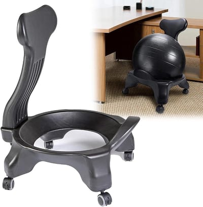 Zitbal Basis met Wielen - Yogabal Stoelstandaard - Actief Zitten - Ergonomisch Stabiliteitsframe - 55 cm Bal - Zwart
