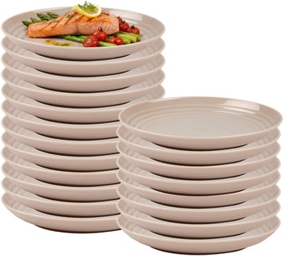 Plasticforte Rond camping bord - 20x - onbreekbaar - D25 cm - beige - kunststof - bbq - verjaardag