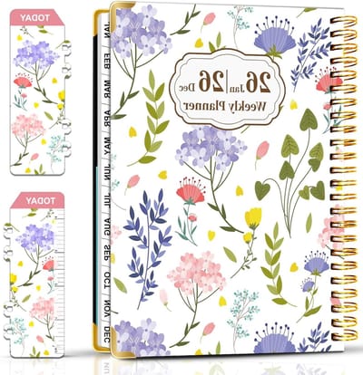 Georganiseerde Weekplanner 2026, Maand- en Dagindeling met Bladwijzer, 21.5 x 16 cm Spiral Bound Agenda voor School en Kantoor, Inclusief Maandtabs en Notities