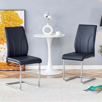 REDOM Eetkamerstoelen - Set van 2 - Metalen Poten - Klassiek - Voor Eetkamer of Keuken - Metaal en Kunstleer - Zwart en Zilver