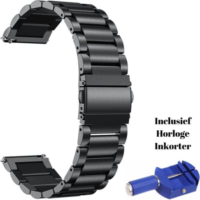 KELERINO. Metalen Schakel Bandje geschikt voor Samsung Galaxy Watch Active - Met Inkorter - Zwart