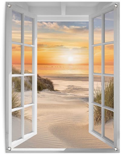 Tuinposter Zonsondergang op het strand - 80 x 60 - Canvas - REINDERS