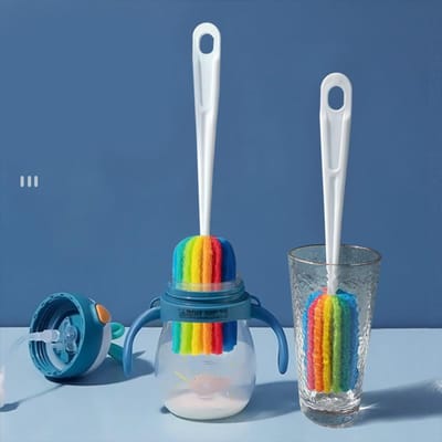 Babyflesborstel, sponsborstel voor het schoonmaken van flessen, sponsborstel voor het afwassen van glazen potten, keukenborstel voor het schoonmaken van babyflessen veelkleurig