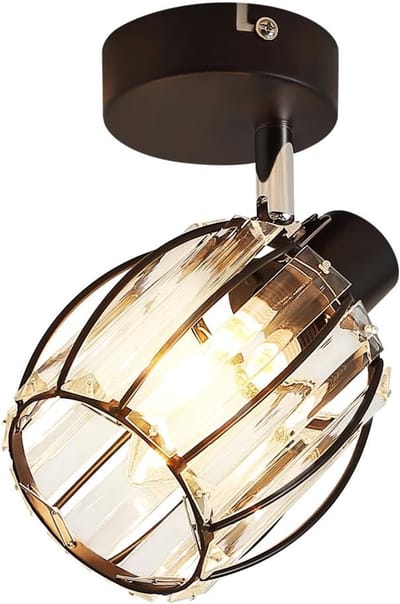 Glitzerlife - Plafondspot Plafondlamp - 1xE14 fitting - retro kristallen design - opbouwspots - 350° draaibaar 90° kantelbaar - kristal en ijzer - Ø11cm - zwart