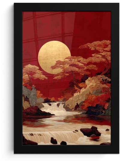 Poster in lijst - Fotolijst 20x30 cm - Posters - Volle maan - Landschap - Waterval - Posterlijst zwart - Decoratie - Wanddecoratie woonkamer - Muurdecoratie slaapkamer