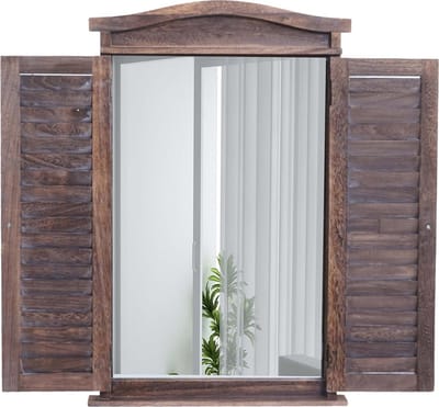 Wandspiegel Badkamerspiegel Badkamerspiegel venster met luiken, 71x46x5cm ~ shabby brown